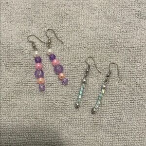 Purple and Pink Beaded Earrings Set